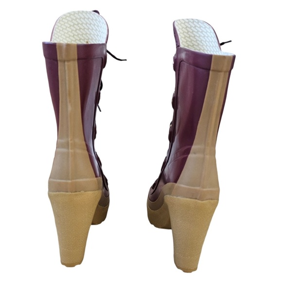 Hunter Gabby lace up high heel rubber rain boots burgundy size 8 / size 39 - Picture 7 of 15